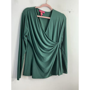 Womans Catherine long Sleeve Wrap Blouse Medium Green V Neck